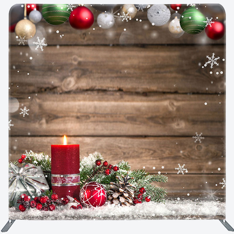 Aperturee - Aperturee Colorful Bells Snowy Wooden Bokeh Christmas Backdrop