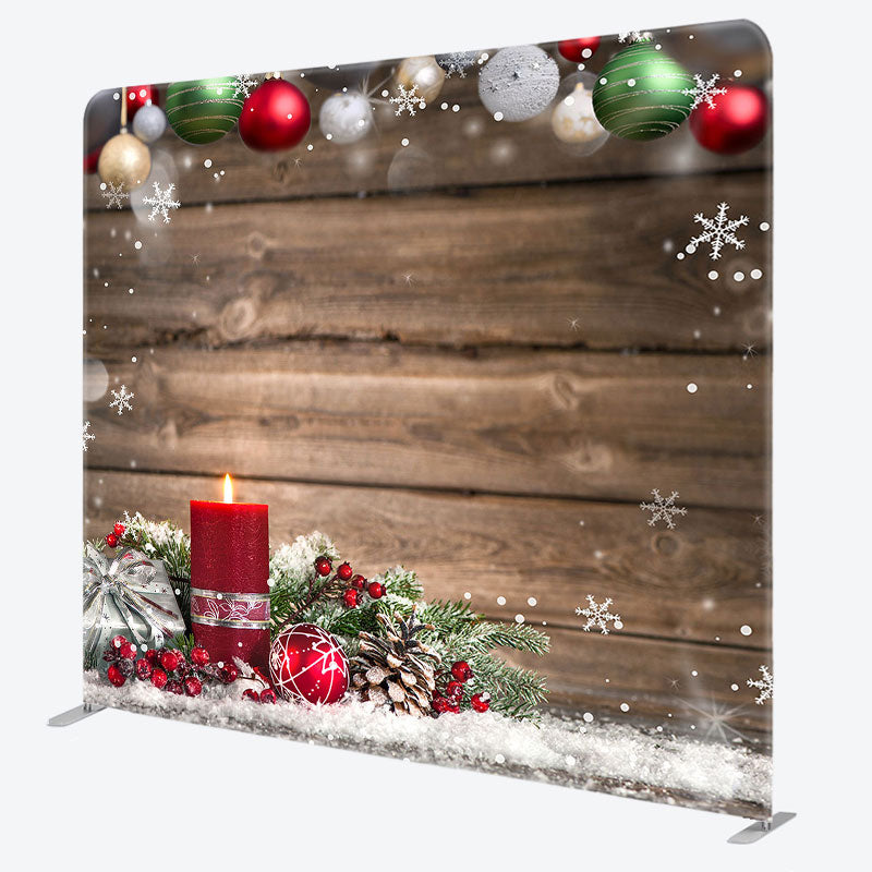 Aperturee - Aperturee Colorful Bells Snowy Wooden Bokeh Christmas Backdrop