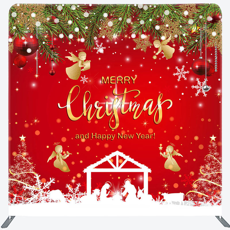 Aperturee - Aperturee Red Nativity Merry Christmas Happy New Year Backdrop