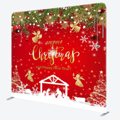 Aperturee - Aperturee Red Nativity Merry Christmas Happy New Year Backdrop