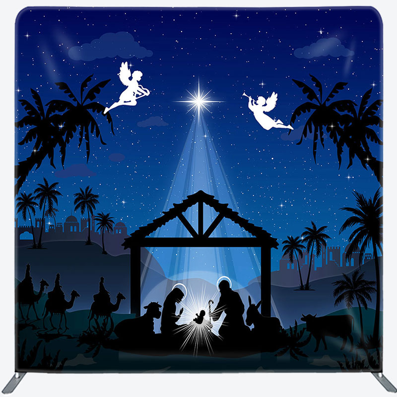 Aperturee - Aperturee Blue Star Holy Night Nativity Christmas Backdrop