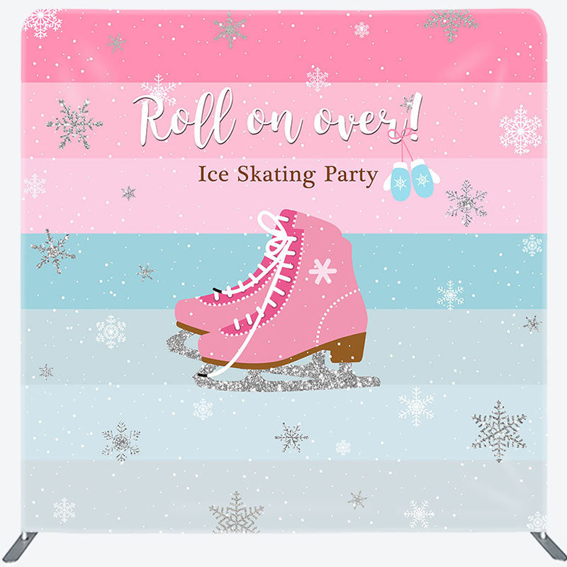 Aperturee - Aperturee Winter Pink Roll On Over Ice Skating Party Backdrop