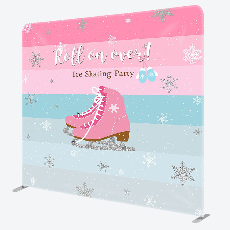 Aperturee - Aperturee Winter Pink Roll On Over Ice Skating Party Backdrop