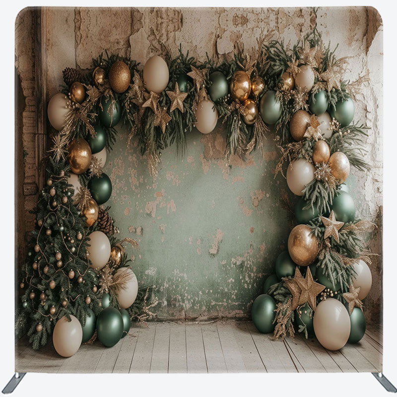 Aperturee - Aperturee Retro Grey Green Wall Christmas Pillow Case Backdrop