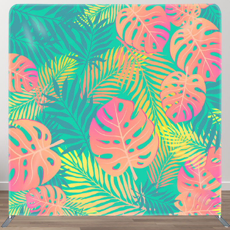 Aperturee - Aperturee Green Orange Tropical Monstera Summer Backdrop Cover