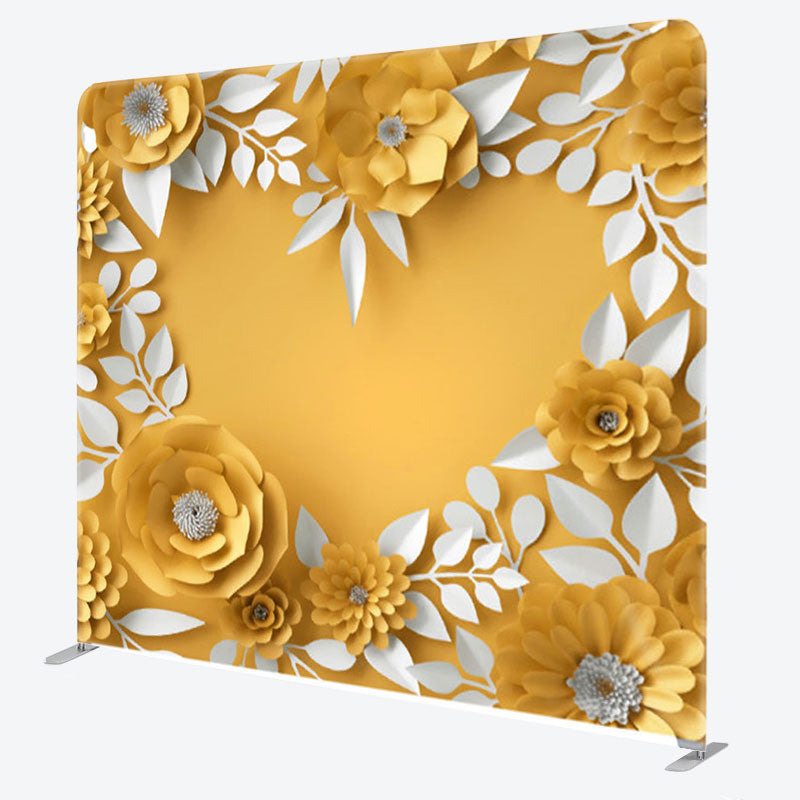 Aperturee - Aperturee Yellow Paper Floral Heart Fabric Party Backdrop