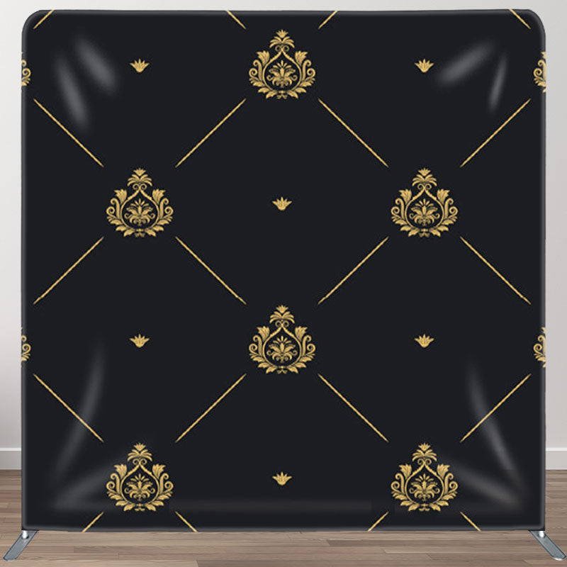 Aperturee - Aperturee Gold Noble Pattern Black Fabric Party Backdrop For Deocr