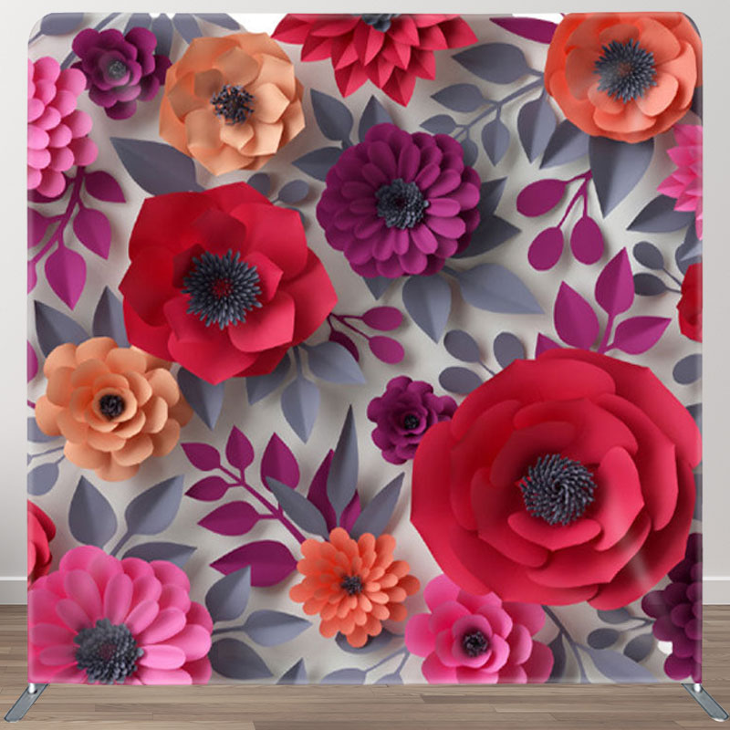 Aperturee - Aperturee Red Orange Pink Paper Flower Backdrop Cover For Decor