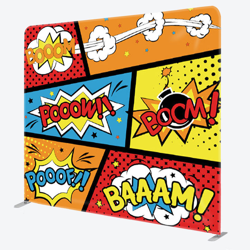 Aperturee - Aperturee Booom Pooow Colorful Comic Style Fabric Party Backdrop