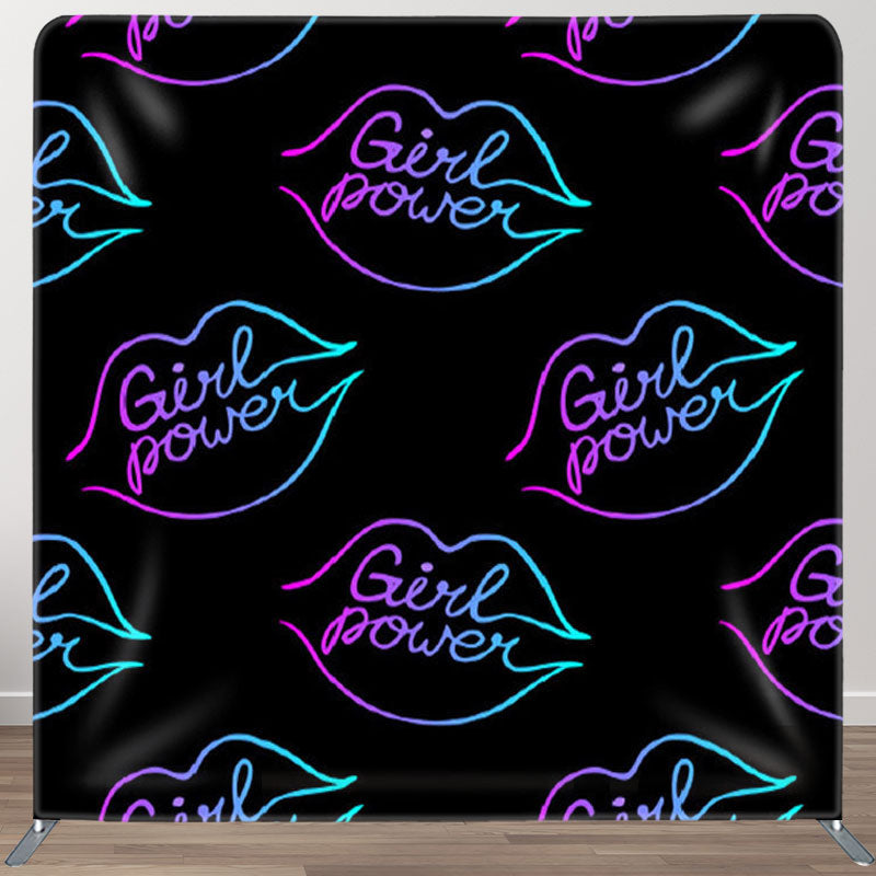 Aperturee - Aperturee Girl Power Neon Color Lips Black Party Backdrop Cover