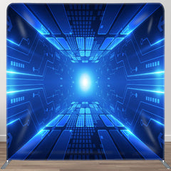 Aperturee - Aperturee Futuristic Cyber Style Blue Tunnel Party Backdrop