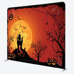 Aperturee Scary Moon Castle Spider Web Red Halloween Backdrop