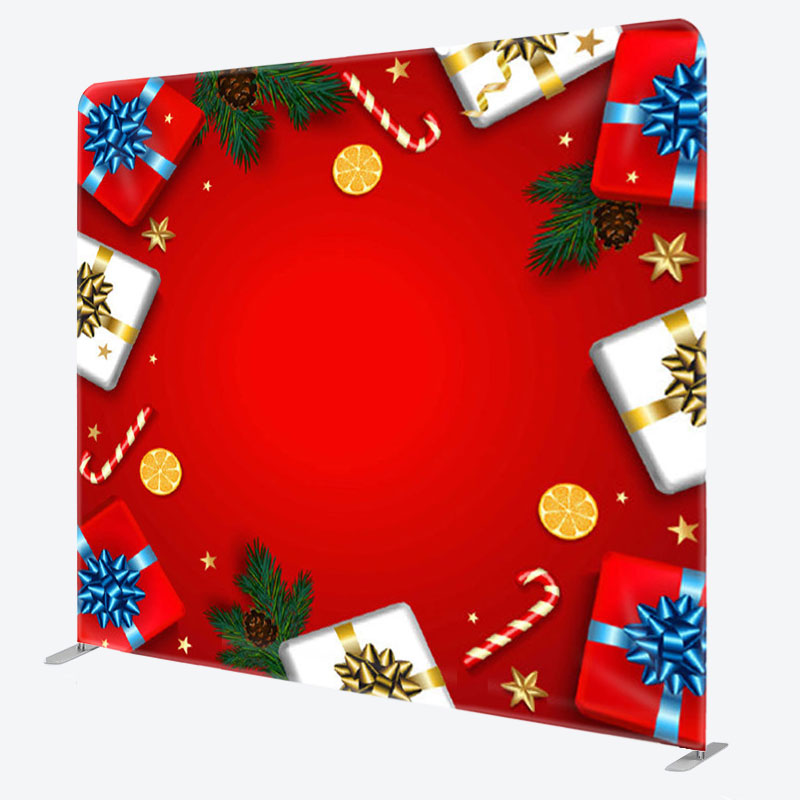 Aperturee - Aperturee Gifts And Candies Red Fabric Happy Christmas Backdrop