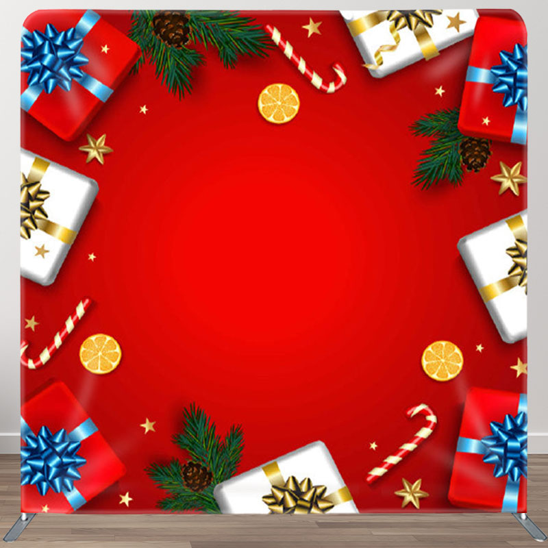 Aperturee - Aperturee Gifts And Candies Red Fabric Happy Christmas Backdrop