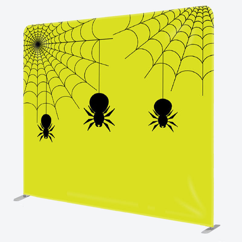 Aperturee - Aperturee Simple Hanging Spiders Green Happy Halloween Backdrop