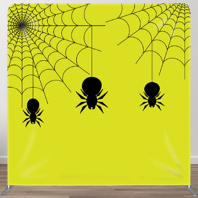 Aperturee - Aperturee Simple Hanging Spiders Green Happy Halloween Backdrop