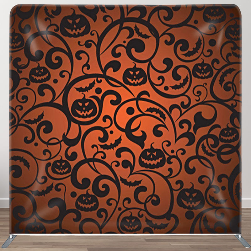 Aperturee - Aperturee Special Swirl Pumpkin And Bats Red Halloween Backdrop