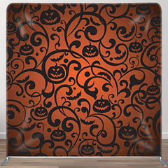 Aperturee - Aperturee Special Swirl Pumpkin And Bats Red Halloween Backdrop