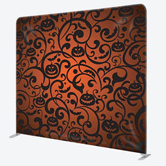 Aperturee - Aperturee Special Swirl Pumpkin And Bats Red Halloween Backdrop