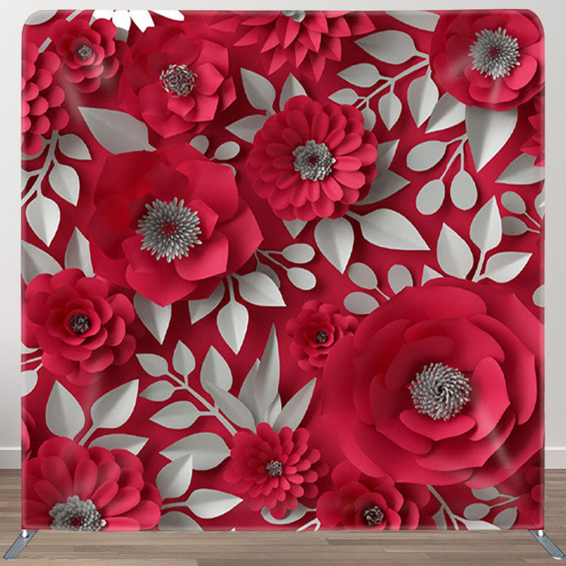 Aperturee - Aperturee Paper White Leaves Red Floral Backdrop For Party Decor