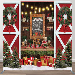 Aperturee - Aperturee Hot Chocolate Bar Red Wood Door Happy Christmas Backdrop