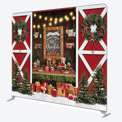 Aperturee - Aperturee Hot Chocolate Bar Red Wood Door Happy Christmas Backdrop