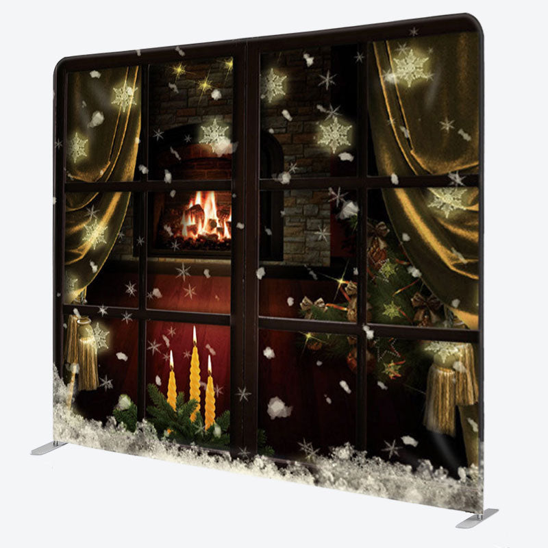 Aperturee - Aperturee Night Window Snowy Gold Curtain Winter Backdrop Cover