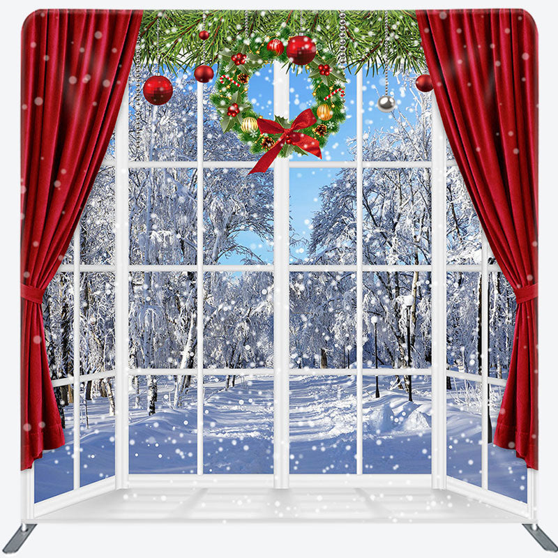 Aperturee - Aperturee Snowy World Window Christmas Pillow Cover Backdrop