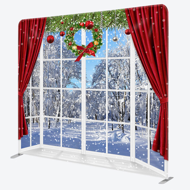 Aperturee - Aperturee Snowy World Window Christmas Pillow Cover Backdrop