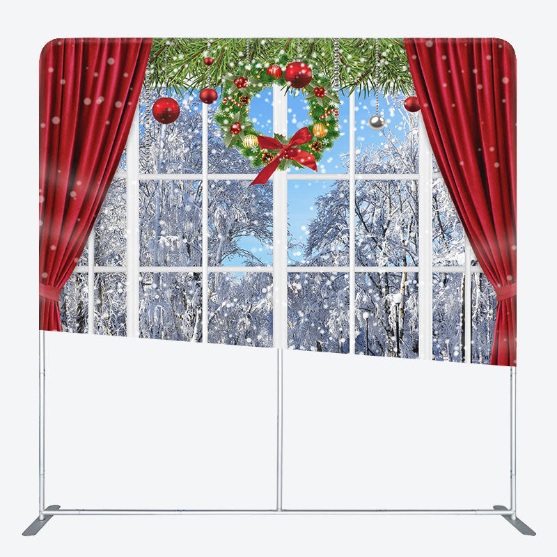 Aperturee - Aperturee Snowy World Window Christmas Pillow Cover Backdrop