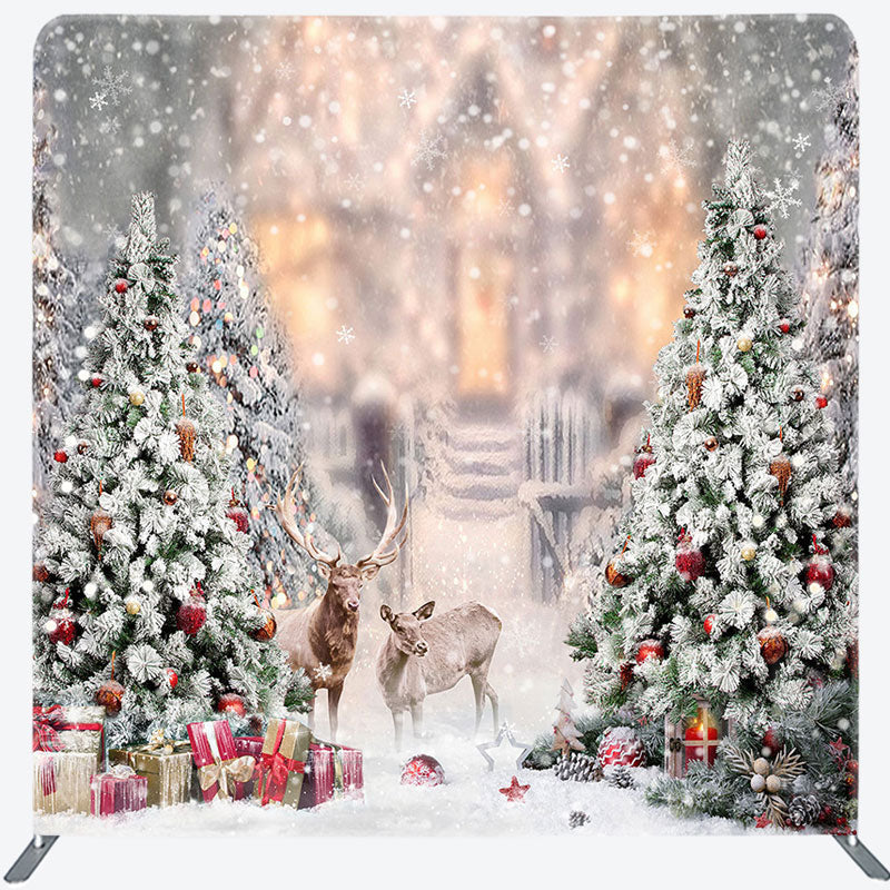 Aperturee - Aperturee Blurry Snowy Wild Elk Christmas Pillow Case Backdrop