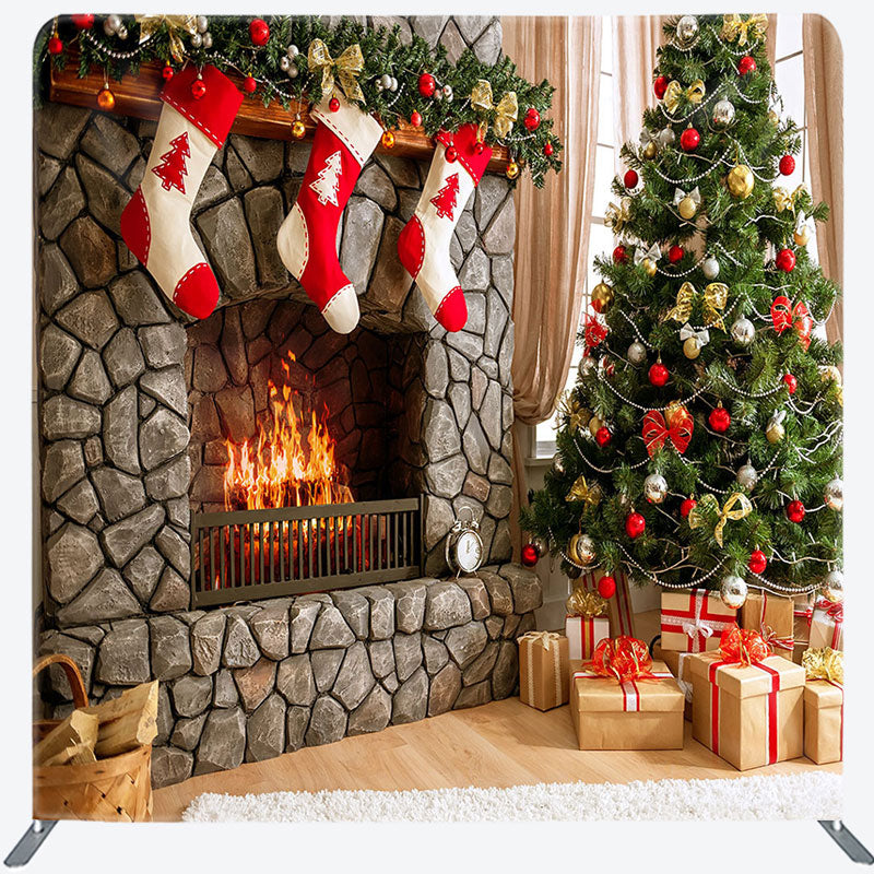 Aperturee - Aperturee Christmas Vibe Fireplace Socks Pillow Case Backdrop