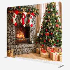 Aperturee - Aperturee Christmas Vibe Fireplace Socks Pillow Case Backdrop