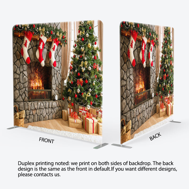 Aperturee - Aperturee Christmas Vibe Fireplace Socks Pillow Case Backdrop