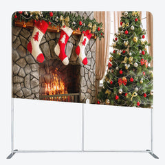 Aperturee - Aperturee Christmas Vibe Fireplace Socks Pillow Case Backdrop