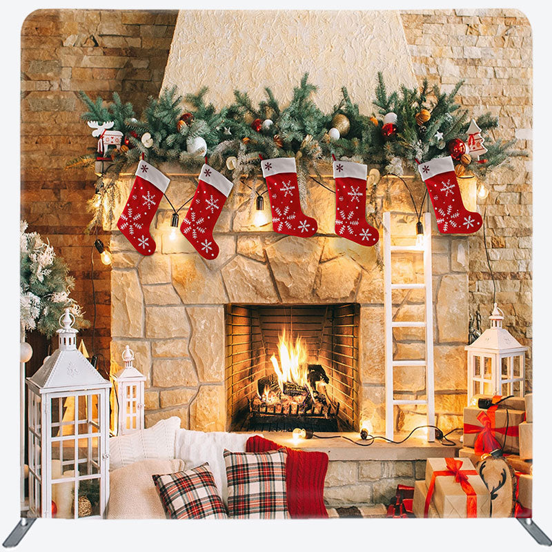 Aperturee - Aperturee Indoor Warm Fireplace Christmas Pillow Case Backdrop