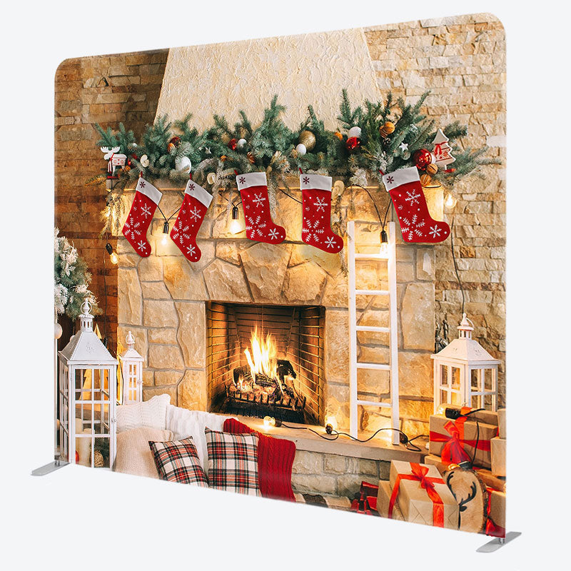 Aperturee - Aperturee Indoor Warm Fireplace Christmas Pillow Case Backdrop