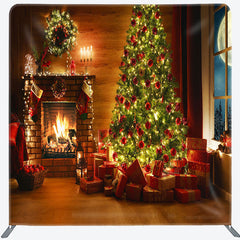 Aperturee - Aperturee Bright Fireplace Tree Christmas Pillow Case Backdrop