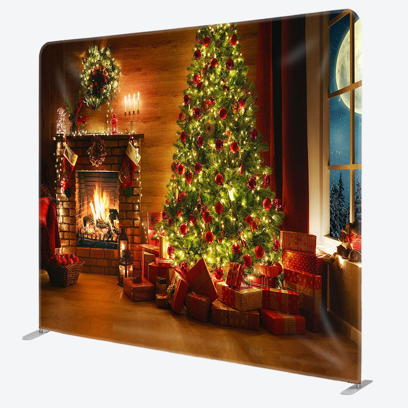 Aperturee - Aperturee Bright Fireplace Tree Christmas Pillow Case Backdrop