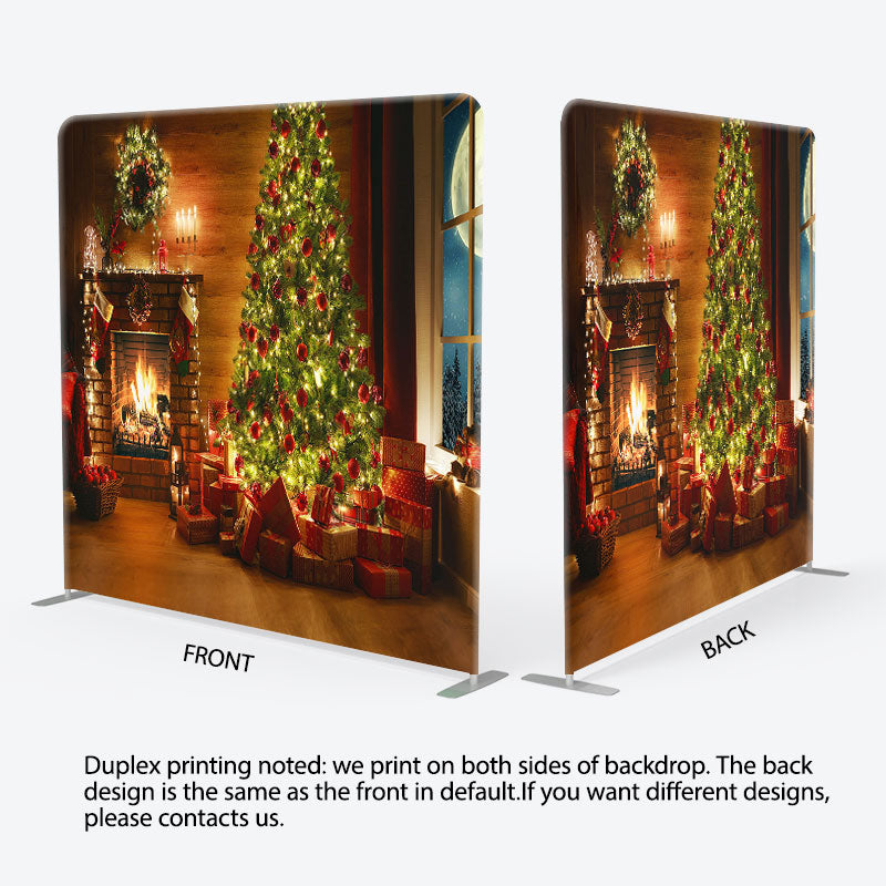 Aperturee - Aperturee Bright Fireplace Tree Christmas Pillow Case Backdrop