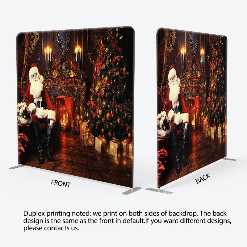 Aperturee - Aperturee Santa Retro Fireplace Christmas Pillow Case Backdrop