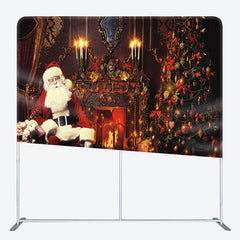 Aperturee - Aperturee Santa Retro Fireplace Christmas Pillow Case Backdrop