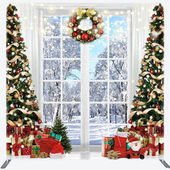 Aperturee - Aperturee Snowy Forest Xmas Tree Window Pillow Case Backdrop