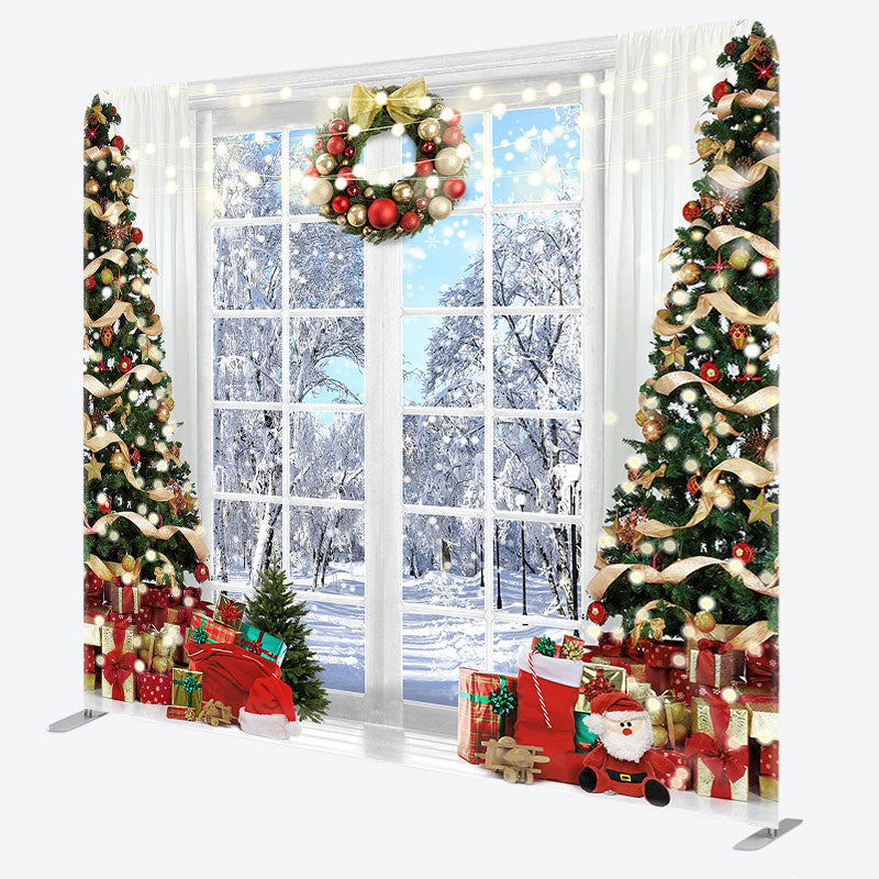 Aperturee - Aperturee Snowy Forest Xmas Tree Window Pillow Case Backdrop