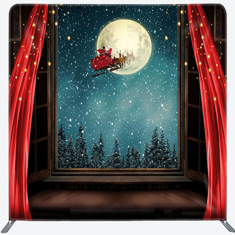 Aperturee - Aperturee Snowy Moon Night Red Curtain Santa Christmas Backdrop