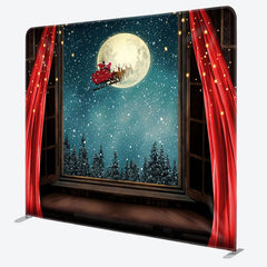 Aperturee - Aperturee Snowy Moon Night Red Curtain Santa Christmas Backdrop