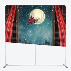 Aperturee - Aperturee Snowy Moon Night Red Curtain Santa Christmas Backdrop