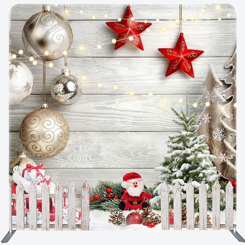 Aperturee - Aperturee Christmas Snowy Garden Fence Wood Christmas Backdrop