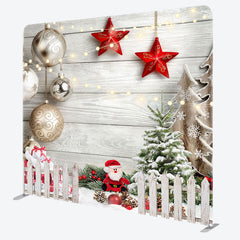 Aperturee - Aperturee Christmas Snowy Garden Fence Wood Christmas Backdrop