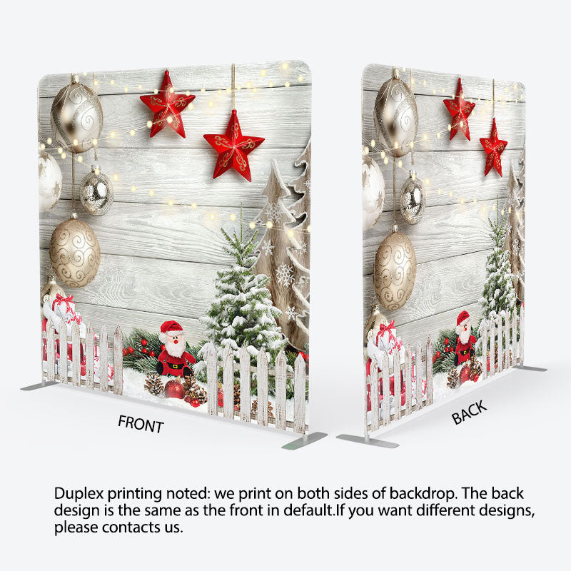 Aperturee - Aperturee Christmas Snowy Garden Fence Wood Christmas Backdrop